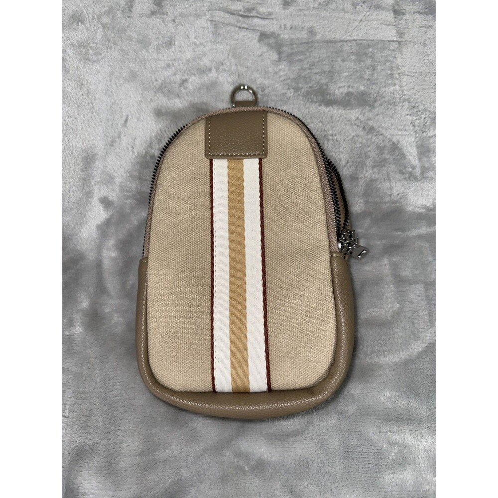 Taupe Stripe Crossbody Purse Adjustable Strap Mini Shoulder Bag Beige Cream